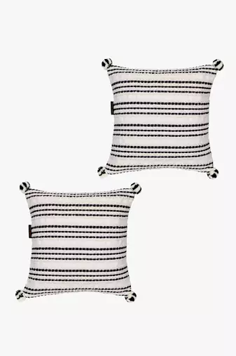Mezposh natural & black striped cotton acrylic jacquard cushion covers (16"x16") set of 2