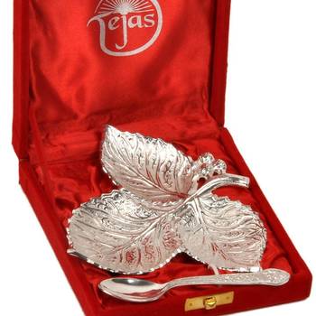 Silver Polish Leaf Shaped Brass Freshener Set Diwali Gift 270 3