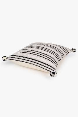 Mezposh natural & black striped cotton acrylic jacquard cushion covers (16"x16") set of 2 5