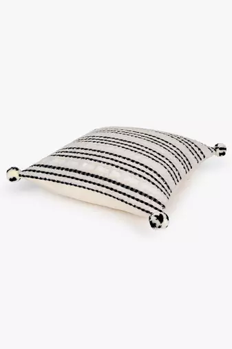 Mezposh natural & black striped cotton acrylic jacquard cushion covers (16"x16") set of 2