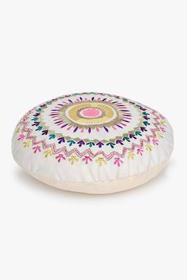 Mezposh natural & multi mandala embroidered cotton canvas cushion covers (16 inch dia) set of 2 5