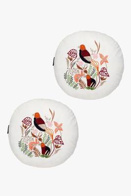 Mezposh natural & multi quirky embroidered cotton canvas cushion covers (16 inch dia) set of 2 2