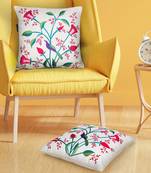 Mezposh natural, pink & green quirky embroidered cotton canvas cushion covers (16"x16") set of 2