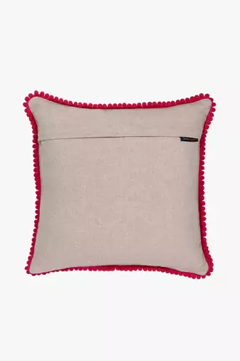 Mezposh beige, pink & green floral embroidered chambray canvas cushion covers (16"x16") set of 2