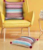 Mezposh natural & multi aztec self design cotton acrylic jacquard cushion covers (16"x16") set of 2