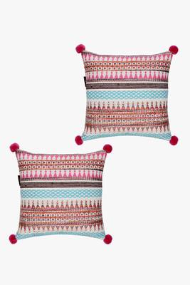 Mezposh natural & multi aztec self design cotton acrylic jacquard cushion covers (16"x16") set of 2 2