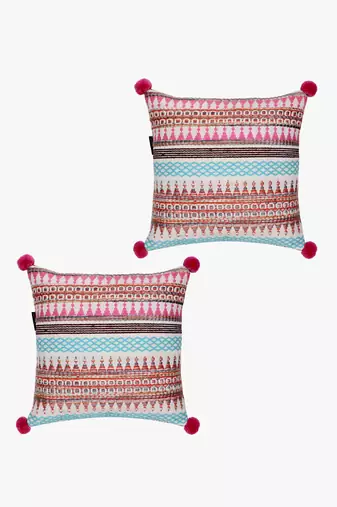 Mezposh natural & multi aztec self design cotton acrylic jacquard cushion covers (16"x16") set of 2