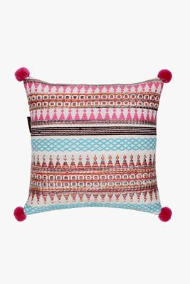Mezposh natural & multi aztec self design cotton acrylic jacquard cushion covers (16"x16") set of 2 3