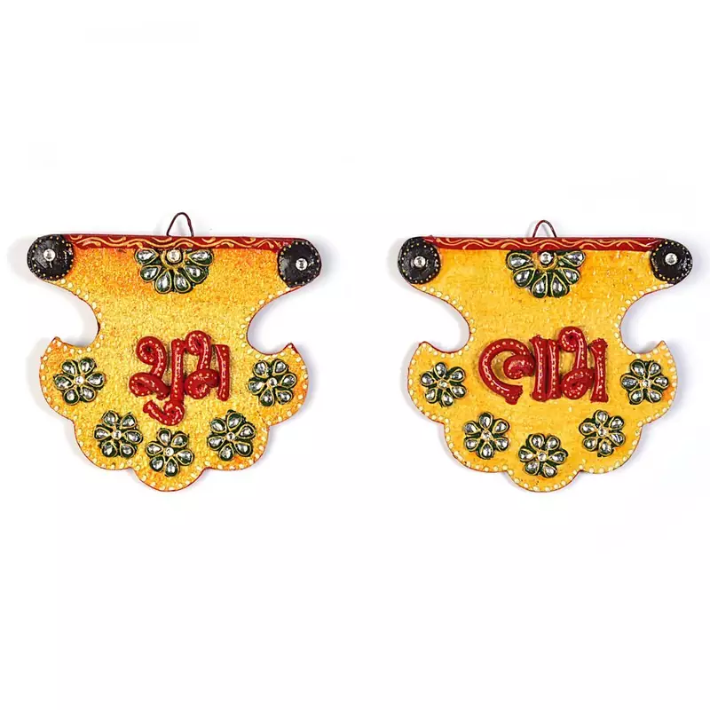 Kundan Work Fan Shape Shubh Labh Door Hangings Deepawali Special Gift 276