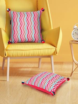 Mezposh natural & multi striped cotton acrylic jacquard cushion covers (16"x16") set of 2 1