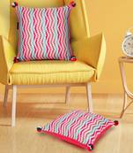 Mezposh natural & multi striped cotton acrylic jacquard cushion covers (16"x16") set of 2