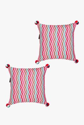 Mezposh natural & multi striped cotton acrylic jacquard cushion covers (16"x16") set of 2 2