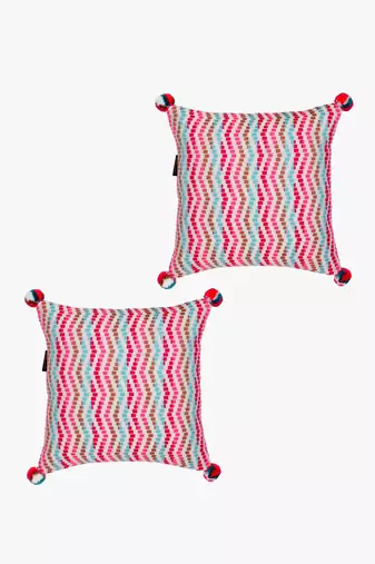 Mezposh natural & multi striped cotton acrylic jacquard cushion covers (16"x16") set of 2