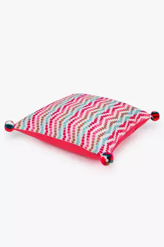 Mezposh natural & multi striped cotton acrylic jacquard cushion covers (16"x16") set of 2