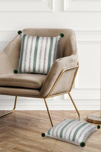 Mezposh natural & sage  striped cotton acrylic jacquard cushion covers (16"x16") set of 2