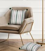 Mezposh natural & sage  striped cotton acrylic jacquard cushion covers (16"x16") set of 2