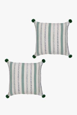Mezposh natural & sage  striped cotton acrylic jacquard cushion covers (16"x16") set of 2 2