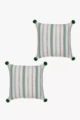Mezposh natural & sage  striped cotton acrylic jacquard cushion covers (16"x16") set of 2