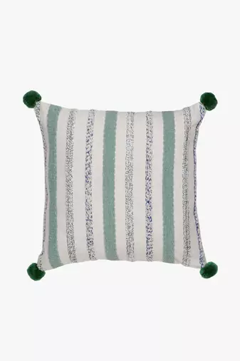 Mezposh natural & sage  striped cotton acrylic jacquard cushion covers (16"x16") set of 2