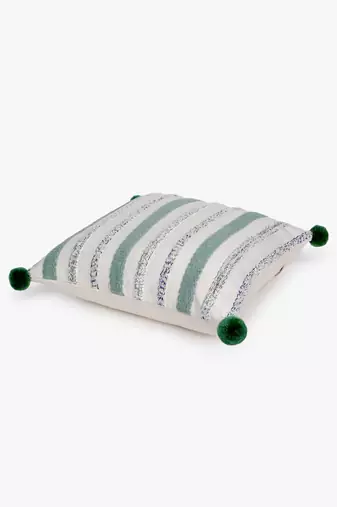 Mezposh natural & sage  striped cotton acrylic jacquard cushion covers (16"x16") set of 2