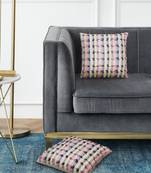 Mezposh cream & multi self design cotton acrylic jacquard cushion covers (16"x16") set of 2