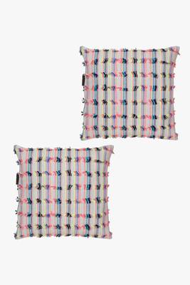 Mezposh cream & multi self design cotton acrylic jacquard cushion covers (16"x16") set of 2 2