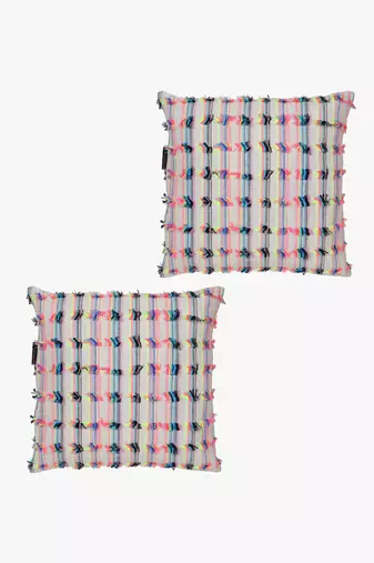 Mezposh cream & multi self design cotton acrylic jacquard cushion covers (16"x16") set of 2