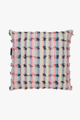 Mezposh cream & multi self design cotton acrylic jacquard cushion covers (16"x16") set of 2 3