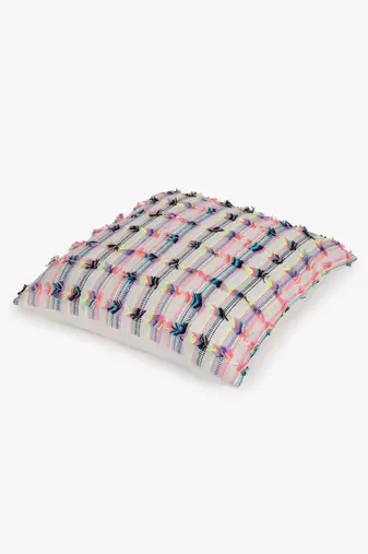 Mezposh cream & multi self design cotton acrylic jacquard cushion covers (16"x16") set of 2