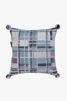 Mezposh blue, pink & multi checkered cotton acrylic jacquard cushion covers (16"x16") set of 2 3