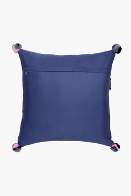 Mezposh blue, pink & multi checkered cotton acrylic jacquard cushion covers (16"x16") set of 2 4