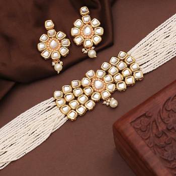Pearl kundan choker necklace set with patwa work 1