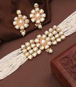 Pearl kundan choker necklace set with patwa work