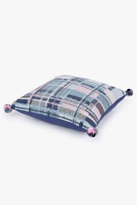 Mezposh blue, pink & multi checkered cotton acrylic jacquard cushion covers (16"x16") set of 2 5