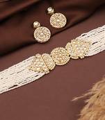 Neck fit choker necklace set in pearl & kundan for girls