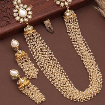 Design long pearl beaded necklace set with kundan studded 1