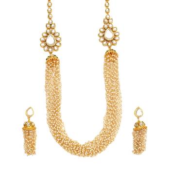 Design long pearl beaded necklace set with kundan studded 2