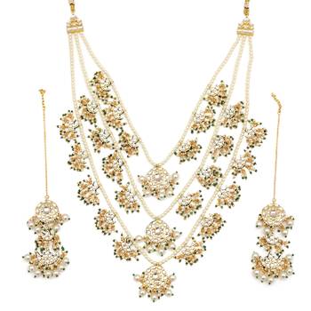 Multilayered kundan long set with pearls mala 2