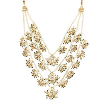 Multilayered kundan long set with pearls mala 3