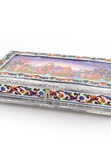 Decorative White Metal 3 Partitions Dryfruit Box Diwali Gift 302