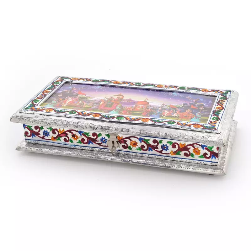 Decorative White Metal 3 Partitions Dryfruit Box Diwali Gift 302