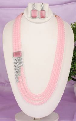 Semi precious beads with zerkon stone pendant set 1