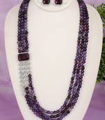 Semi precious beads with zerkon stone pendant set