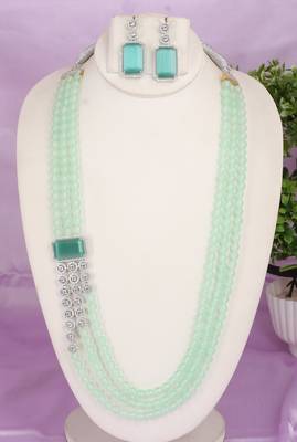 Semi precious beads with zerkon stone pendant set 1