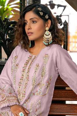 Pink Embroidered Organza Semi_Stitched Semi_Stitched Party Wear Salwarsuit 2