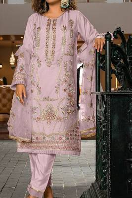 Pink Embroidered Organza Semi_Stitched Semi_Stitched Party Wear Salwarsuit 1