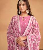 Pink Embroidered Faux Georgette Semi_Stitched Semi_Stitched Party Wear Salwarsuit