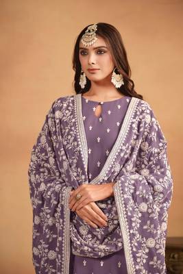 Voilet Embroidered Faux Georgette Semi_Stitched Semi_Stitched Party Wear Salwarsuit 2