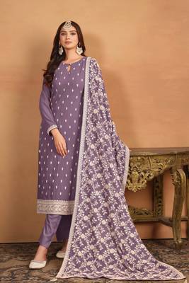 Voilet Embroidered Faux Georgette Semi_Stitched Semi_Stitched Party Wear Salwarsuit 1