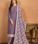Voilet Embroidered Faux Georgette Semi_Stitched Semi_Stitched Party Wear Salwarsuit